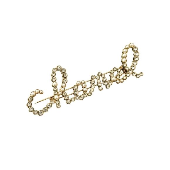 CHANEL Pearl & Crystal Script Logo Hair Clip New with Box - Picture 2 of 11